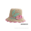 crochet raffia straw bucket hat with lovely flowers hatband